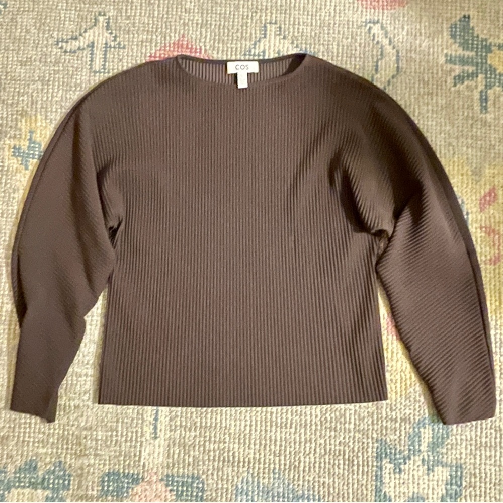 Black balloon sleeve ribbed long sleeve top COS